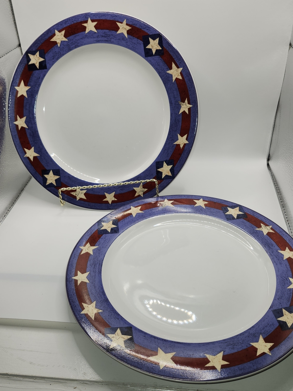 Vtg 1998 Sakura Brandon House Spirit of the Flag 2 Dinner Plate by Warren Kimble